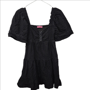 Betsey Johnson Black Eyelet Puff Sleeve Mini Dress